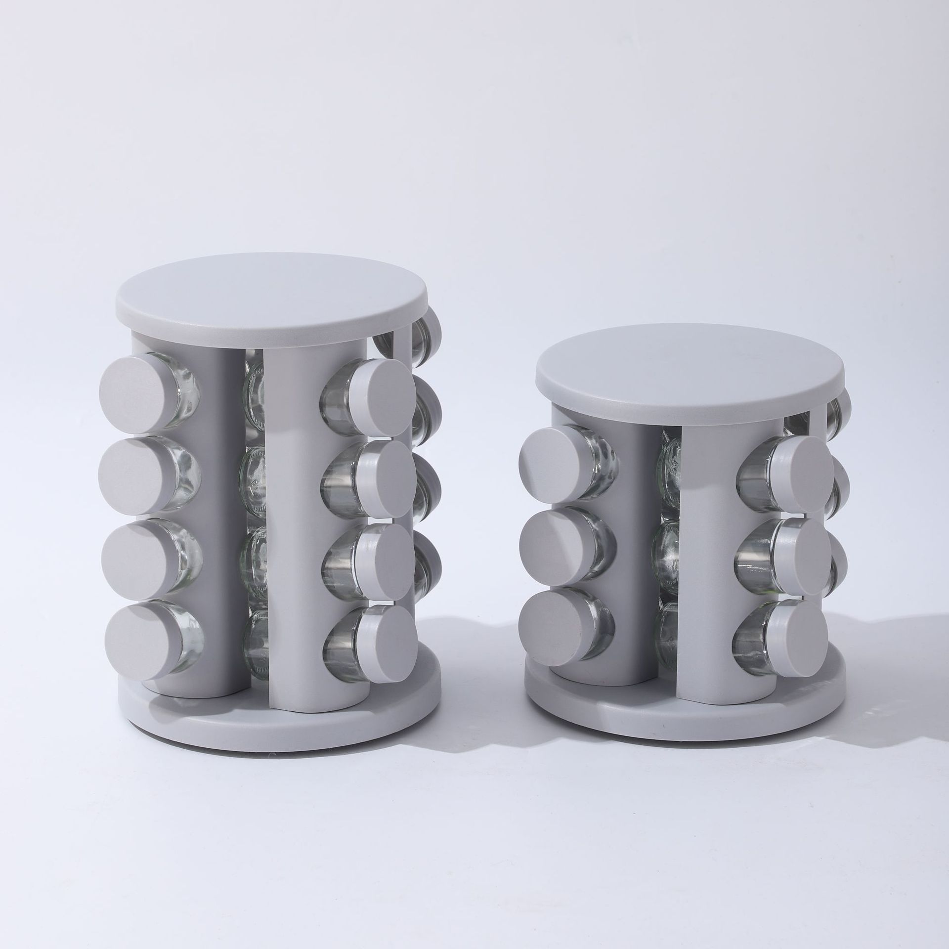 Estante de condimento giratorio de acero inoxidable Estante de condimento dorado de cocina para el hogar Estante de almacenamiento de tanque de condimento de especias de vidrio