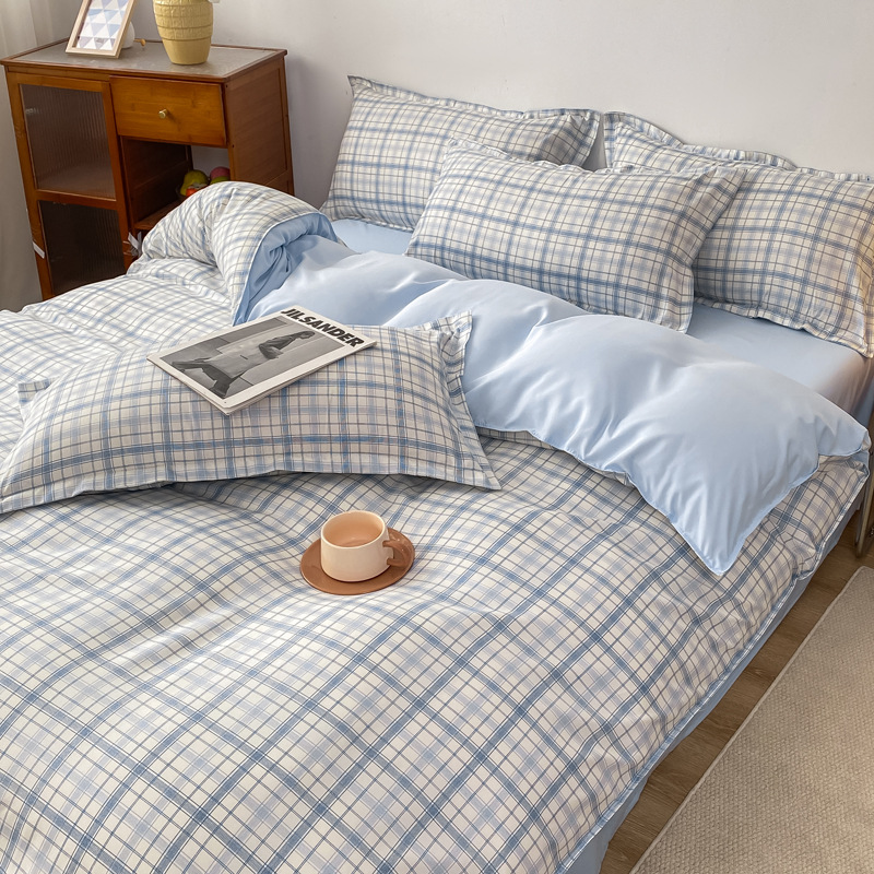 Grade azul clara / 1,2m [capa de edredão 150*200cm, lençol 160*230cm, fronha 48*74cm] conjunto de três peças
