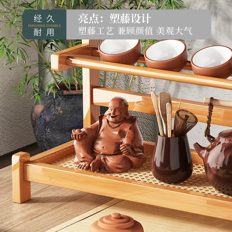 Escritorio antiguo estante taza de té titular pequeña mesa juego de té estante de almacenamiento olla de arcilla púrpura nuevo chino tetera estante de almacenamiento image 3