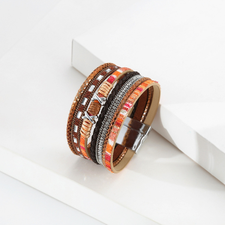 Bohemian Wide-brimmed Color Woven Multilayer Leather Bracelet Wholesale display picture 16