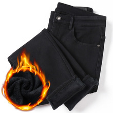 2023冬季潮牌外贸加绒加厚大码弹力牛仔裤男加大码小脚百搭牛仔裤