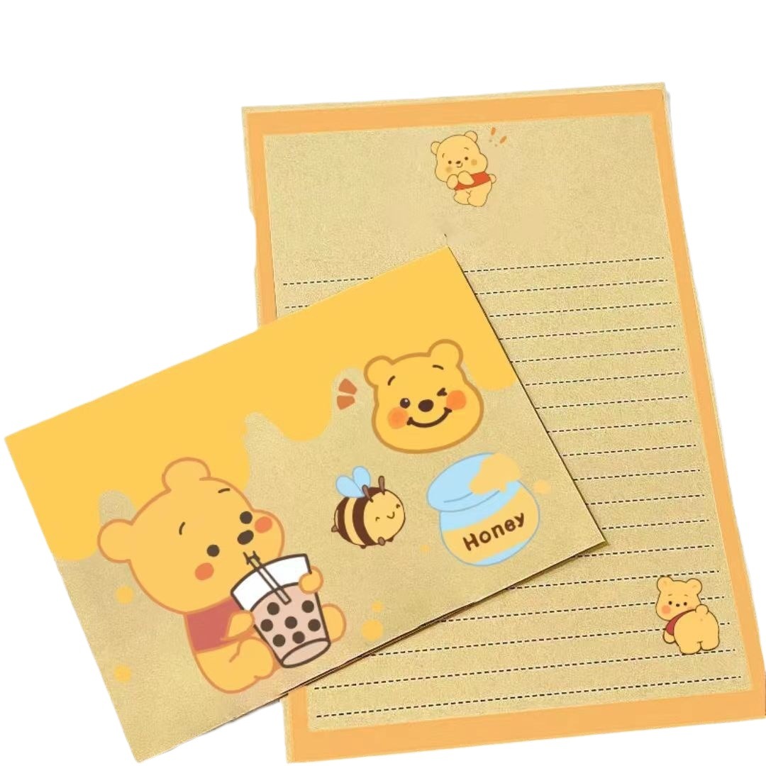 Pooh oso sobre de doble pegamento papel de carta estilo ins lindo juego de dibujos animados de anime tarjeta de regalo de confesión con membrete creativo