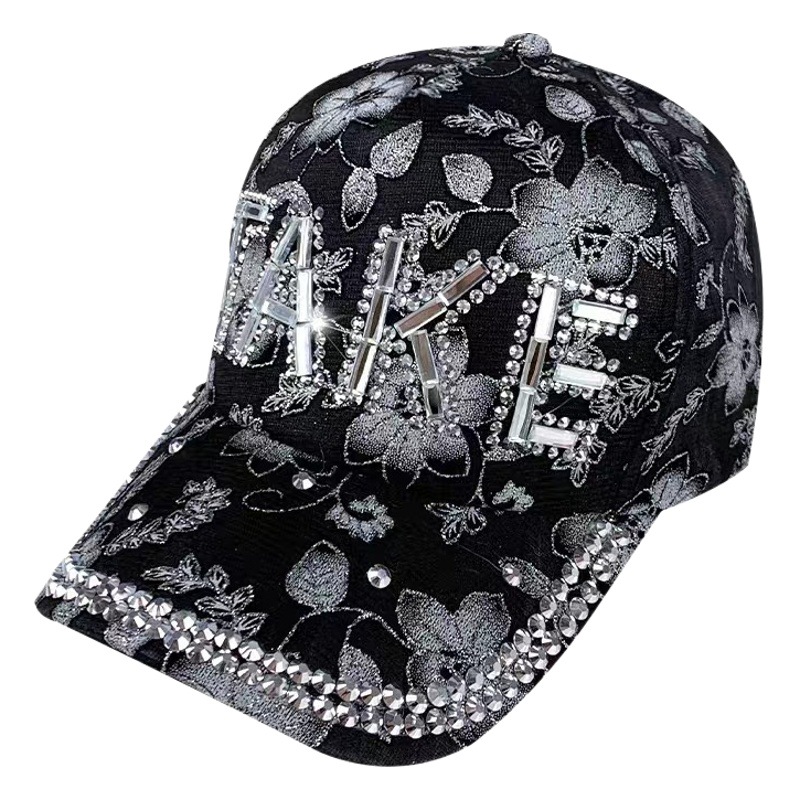 De las mujeres de estilo coreano hecho a mano de diamante incrustado moda rhinestone carta transpirable gorra de béisbol casual protección solar gorra enarbolada