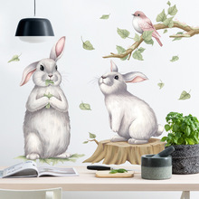 亚马逊动物贴纸小尺寸兔子小鸟墙贴画儿童房卧室自粘墙纸可爱墙贴