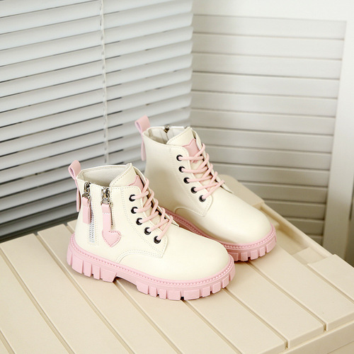 Children's Side Zipper Leather Boots Autumn and Winter New Sweet Martin Boots for Girls Single Boots Soft Bottom Boots for Children 