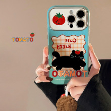 涂鸦猫咪挂件适用苹果16promax手机壳iphone17皮质卡通14原创13软