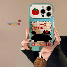 涂鸦猫咪挂件适用苹果16promax手机壳iphone17皮质卡通14原创13软