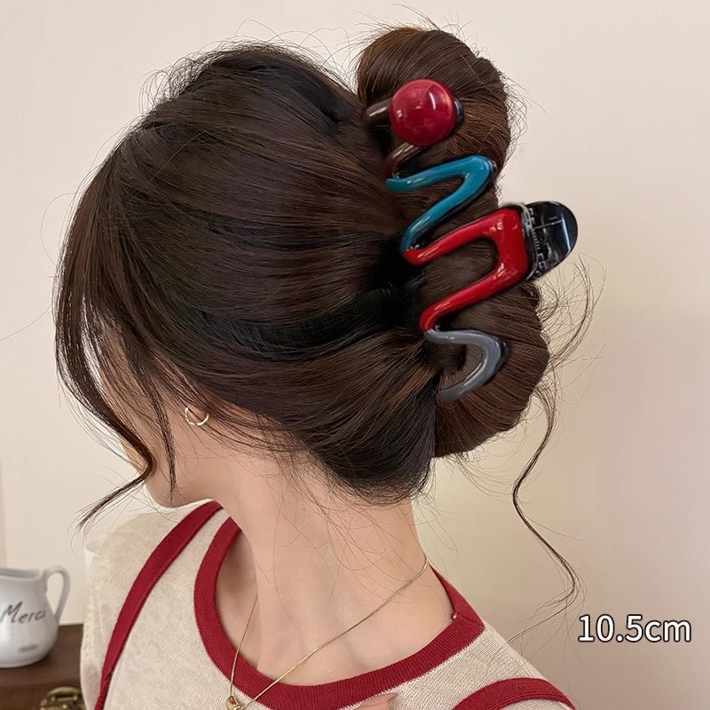 Año Nuevo clip rojo de cabello de mujer detrás de la cabeza de alta sensación de disco de cabello raspado clip de pez gran tamaño de cabello de cabello de cabello de cabello