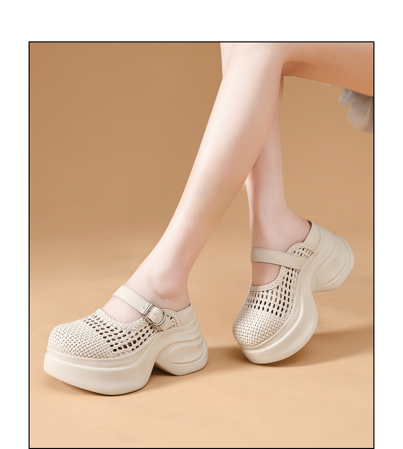 Dép sandal nữ đế dày tăng chiều cao, quai chữ V, mũi kín, phong cách xốp mát — màu đen chi tiết 14
