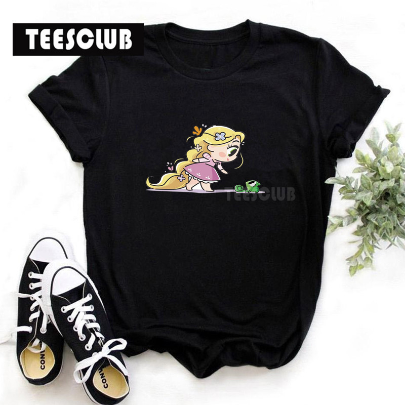 Cute Pricess T shirt princess with pet print T-shirt women Black short sleeve Women's Student top