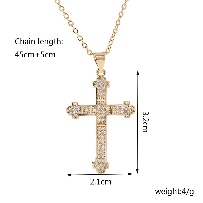 European And American Trendy Unique Copper Inlaid Zircon Cross Necklace Female Korean Cute Real Gold Plating Pendant Jewelry display picture 1