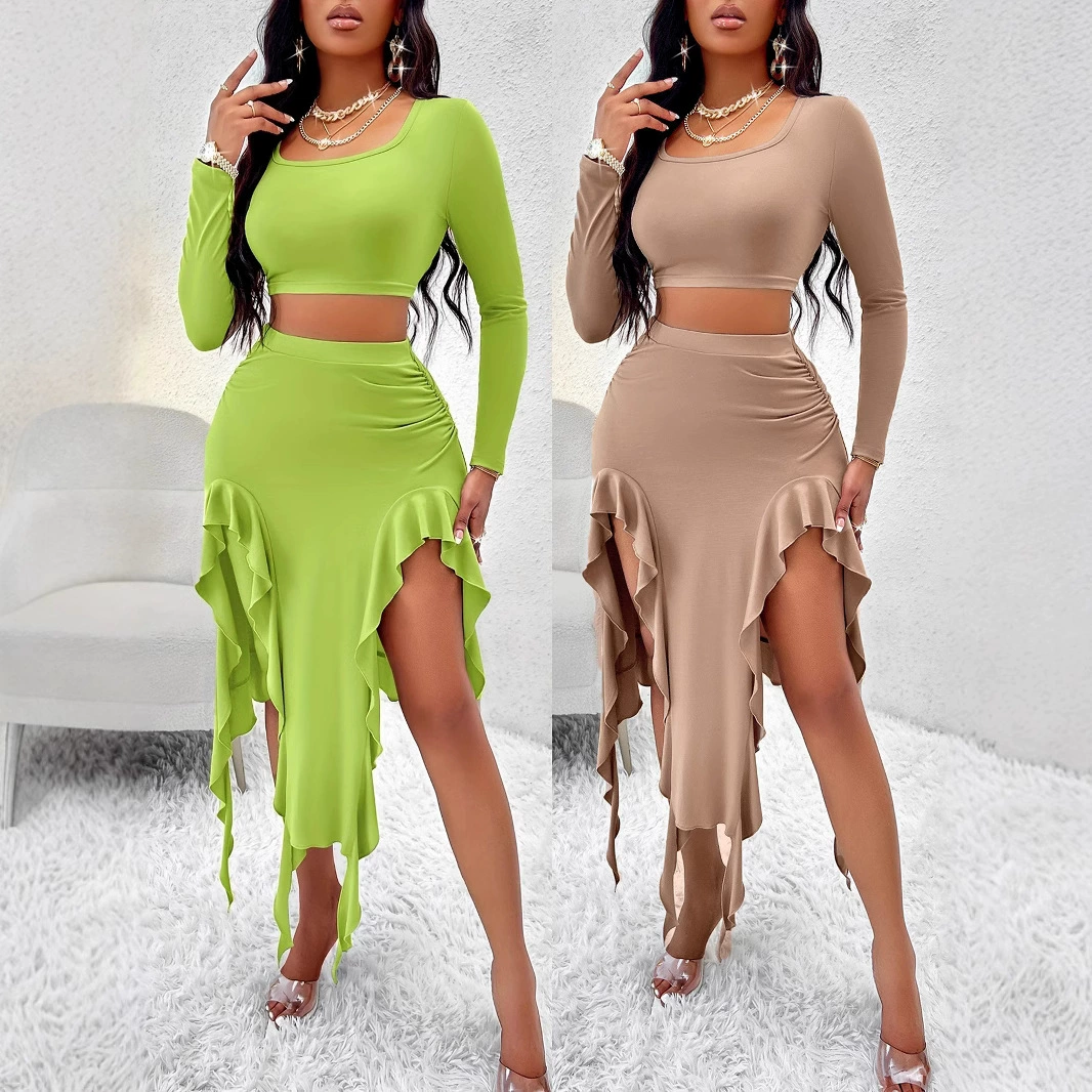 576 модных элегантных сплошных топов с длинным рукавом с круглым вырезом