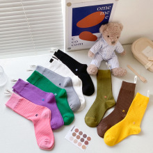 R字母糖果色袜子女中筒韩国saint带尾标街头INS潮牌网红长堆堆袜