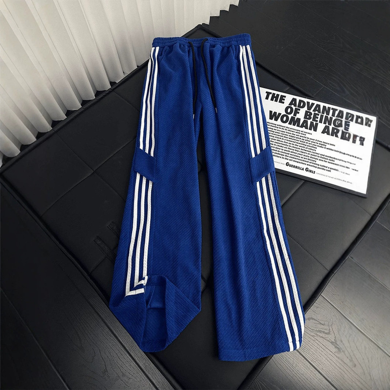 Klein Blue Dragon Scale Pattern Striped Pants for Men, Summer Thin Breathable Cool Casual Sports Pants, Straight-Leg Casual Pants