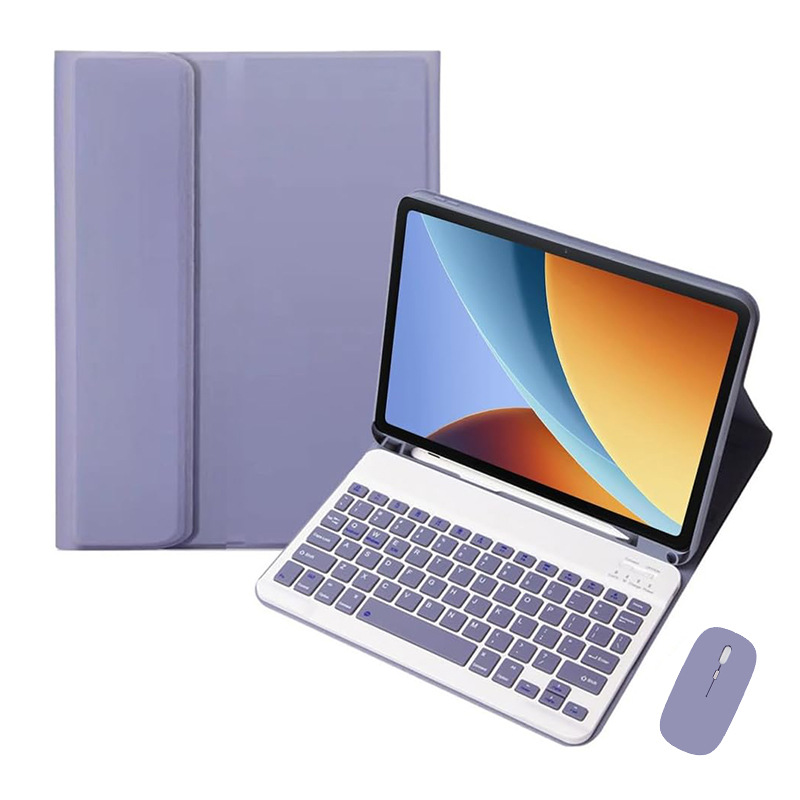 Funda de cuero morado profundo + teclado Bluetooth + ratón de carga