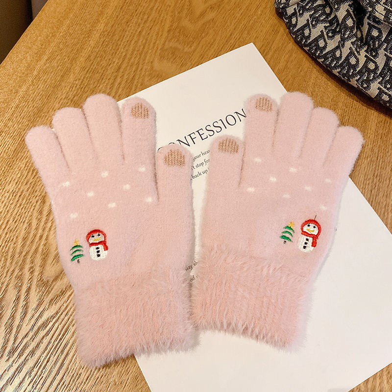 手袋の女性の冬の保温のメリヤスのかわいい韓国版の雪だるまの学生のベルベットの厚いタッチパネルは手袋の卸売りに乗ります。|undefined