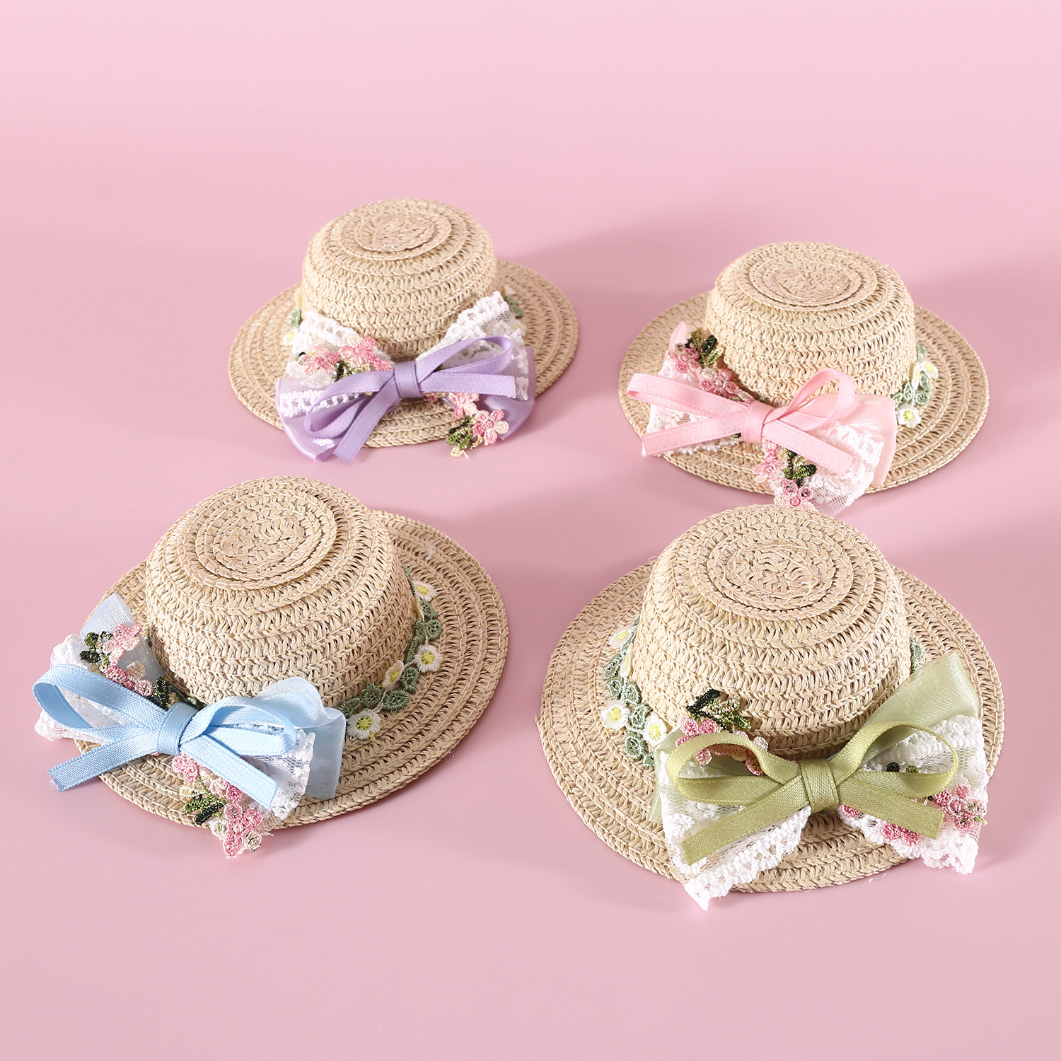 2024 Sombrero de paja para mascotas, ratán tejido, linda flor, lazo, princesa, sombrero para el sol, hada de las flores, gato, perro, tocado