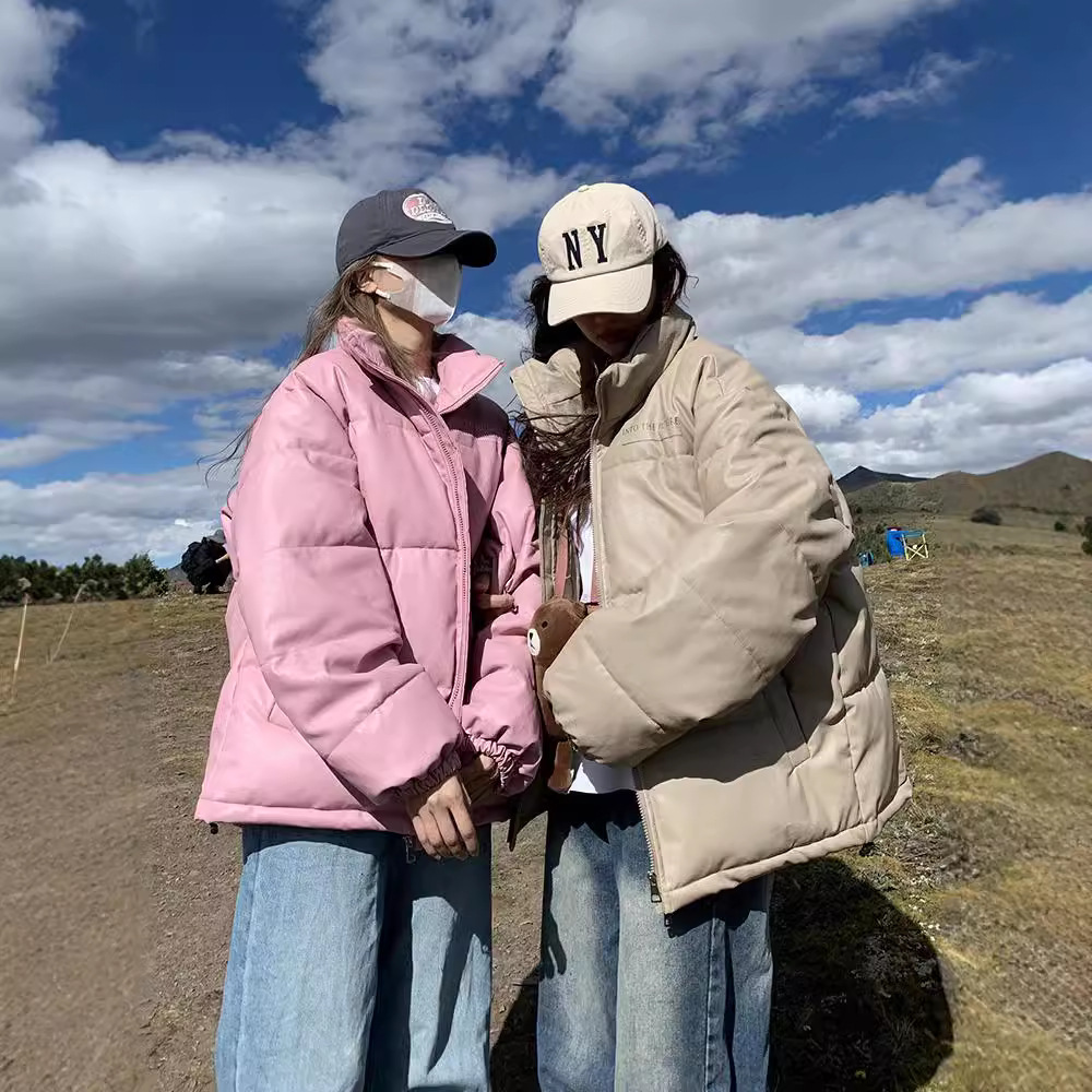 Piero PU invierno nuevo popular pareja de pan estudiantil corto sin lavar cuero americano pequeño cuello de algodón chaqueta