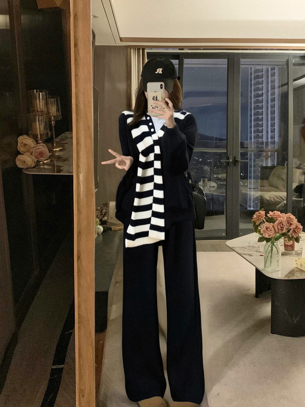 大码女装微胖mm黑色带披肩长袖卫衣慵懒风宽松休闲运动套装|undefined