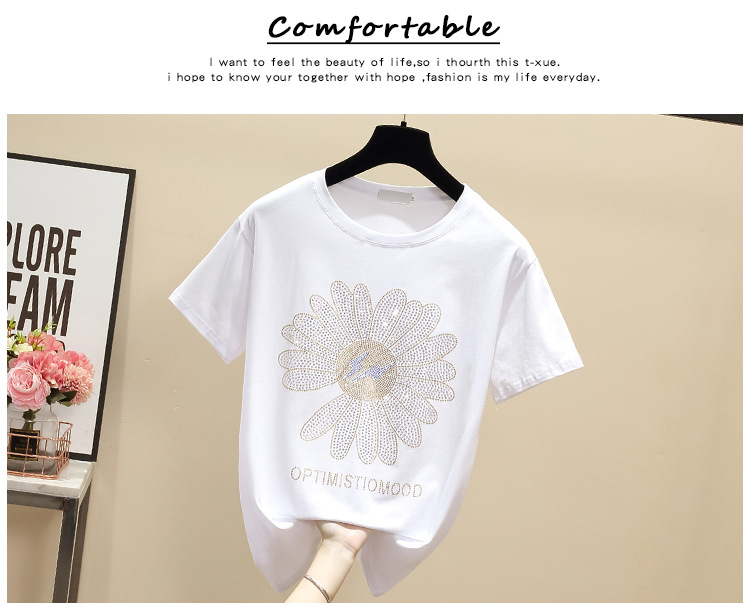 Women's Oversized Cotton T-shirt With Daisy Diamond Detail_voghion.com