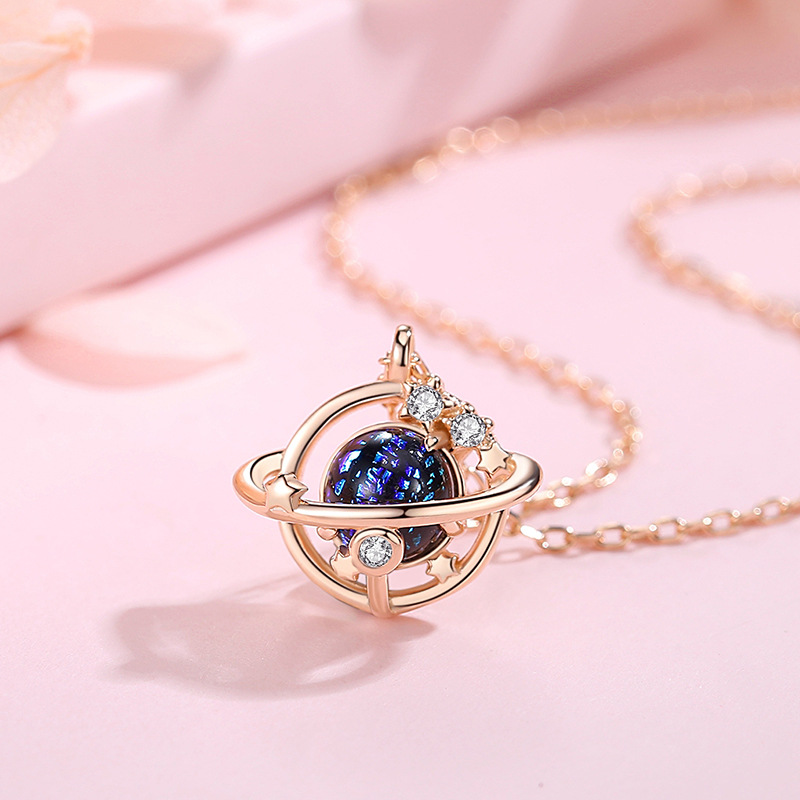 S925 plata esterlina planeta universo collar mujer clavícula cadena estilo coreano estudiante personalidad Mori simple Internet celebridad joyería