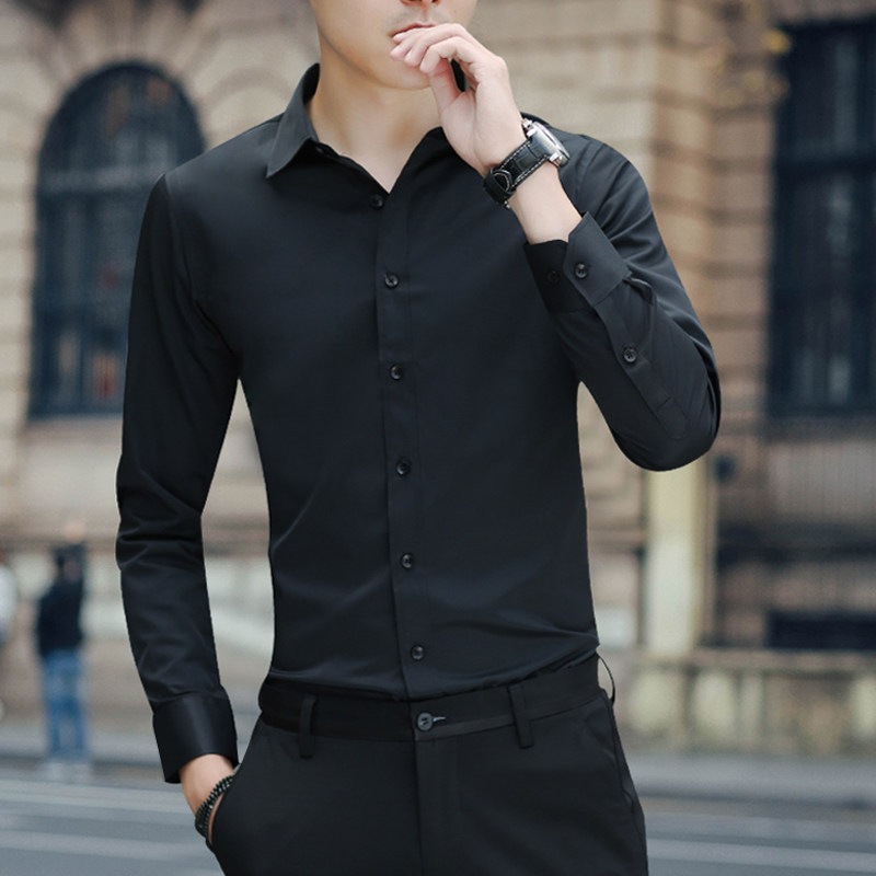 White Shirt Men's Long-sleeved Slim-fit Iron-free Solid Color Professional Business Dress Work White Men's Suit Shirt