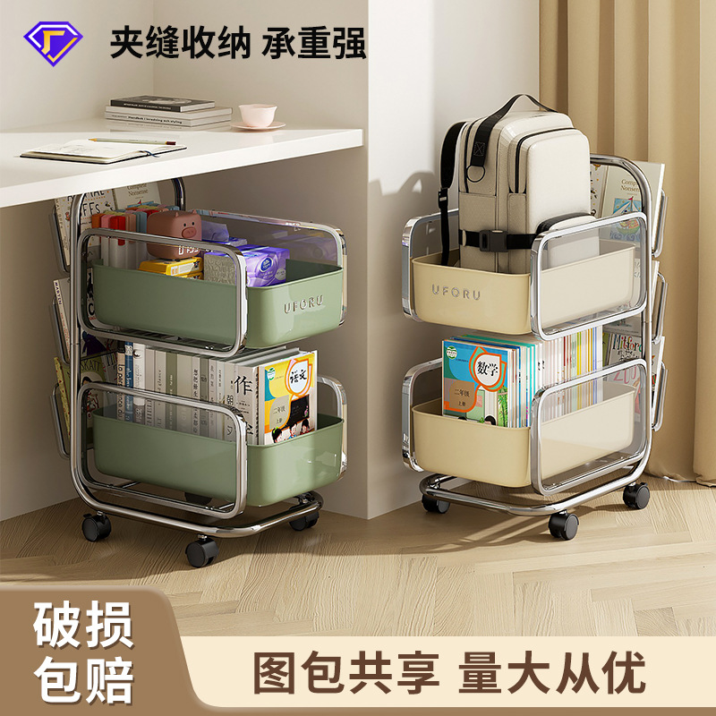 School Bag Mobile Storage Rack, Multifunctional Bag Rack for Home Bedroom, Large Under-Desk Student Book Storage Trolley