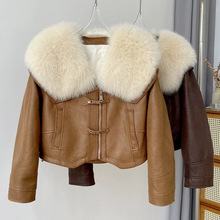 摩登教主仿狐狸毛皮毛一体机车服皮外套女2024冬季新款羽绒服