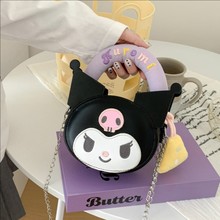 卡通搞怪迷你小包包2025新款甜酷女生单肩包紫色怪兽pu链条斜挎包