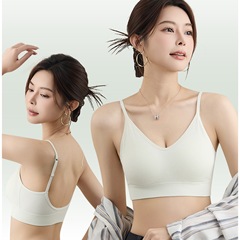 6723高品质舒适简约背心裸氨无缝吊带Bra大U美背显瘦裹胸螺纹面料