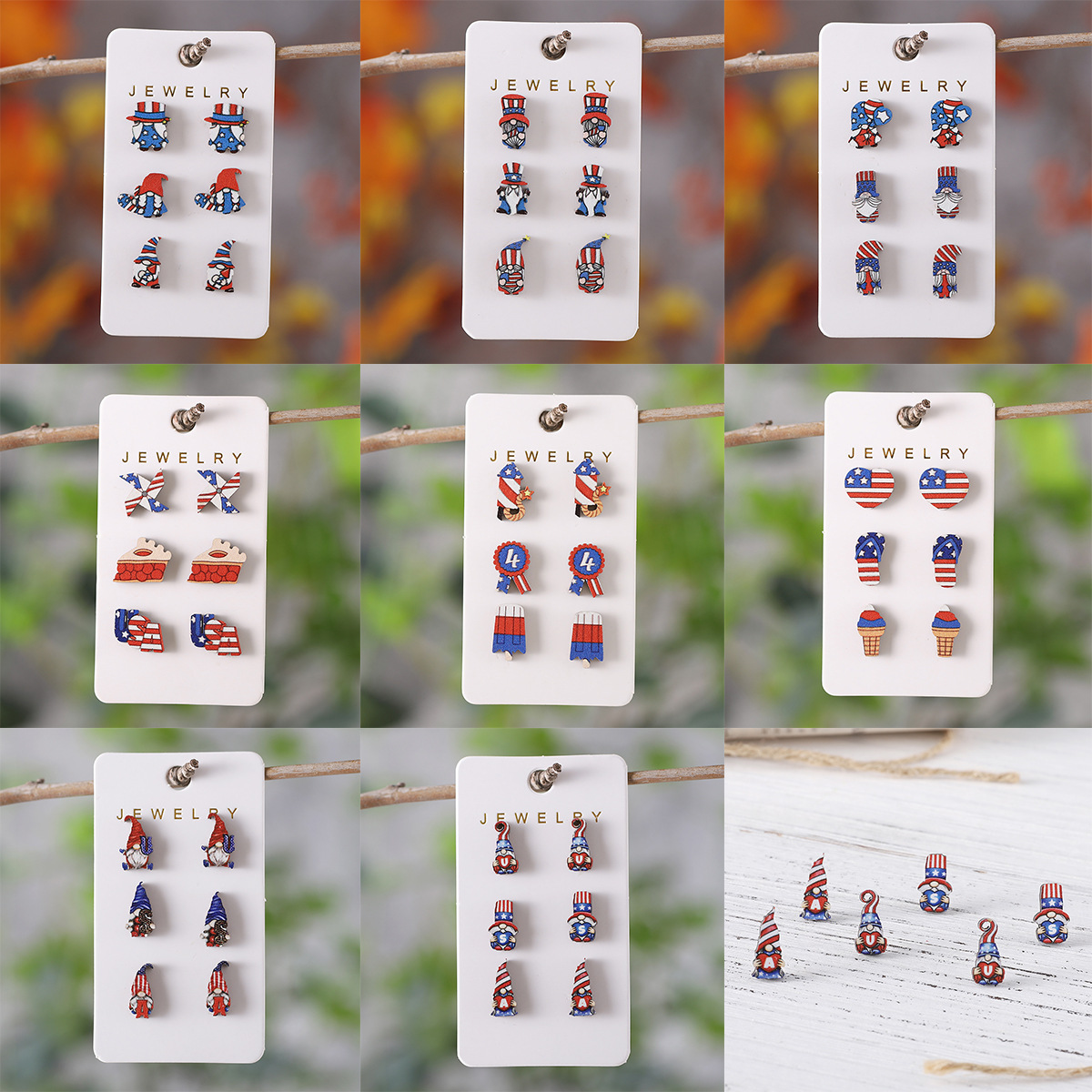 1 Set Casual National Flag Doll Wood Ear Studs display picture 1