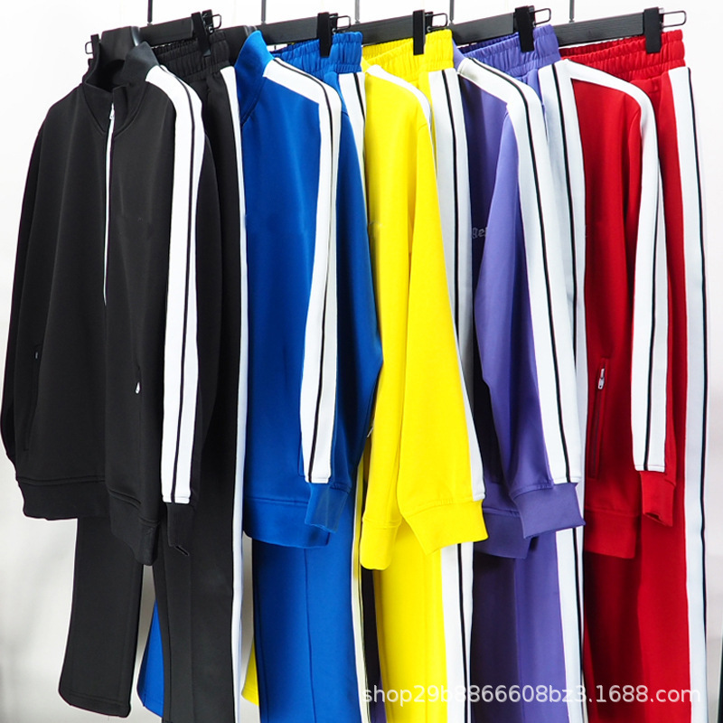 Authentic Palm Angels Unisex Striped Sports Zip-Up Jacket Two-Piece Set Trendy Brand Outfit with Long Pants