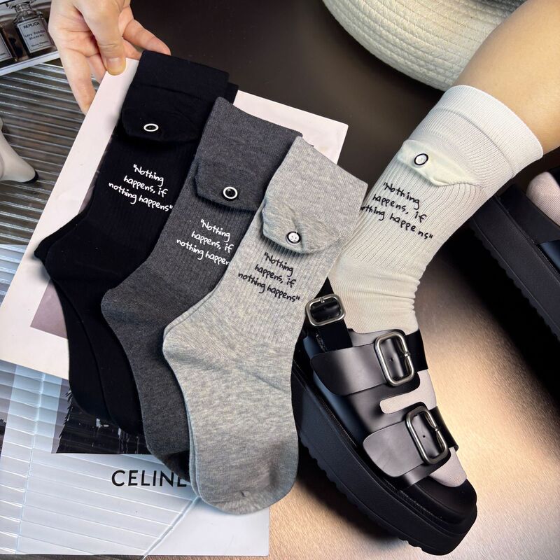 European Trendy Socks 2026 Spring/Summer New Style Unique Fashion Design Runway Pocket Decoration Niche Outerwear Mid-Calf Socks