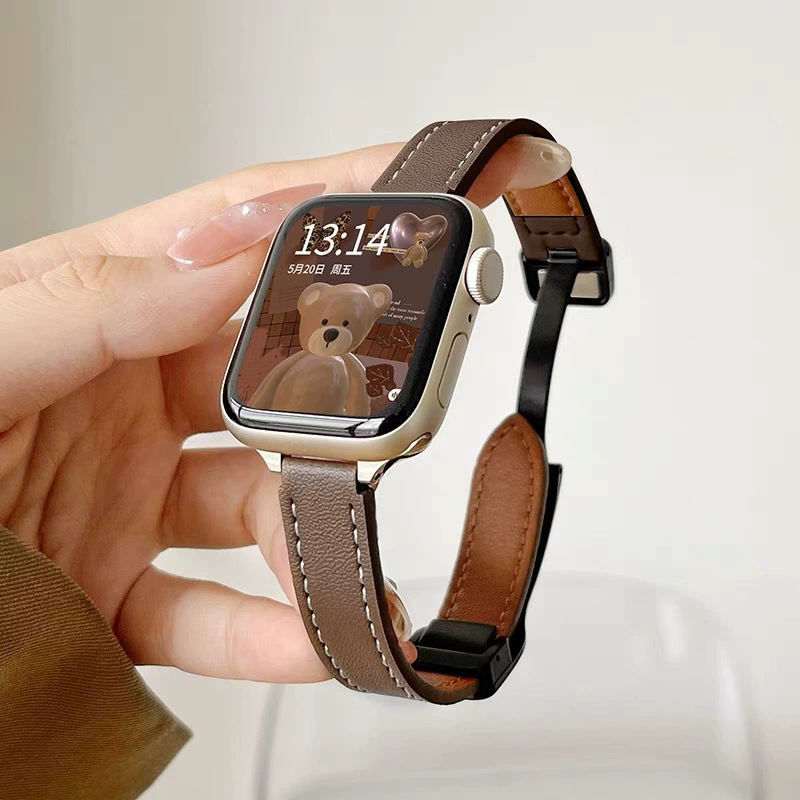 Подходит для Apple Watch 10/11 тонкое цветовое соответствие магнитная пряжка кожаный браслет iwatch9876 продвинутые часы