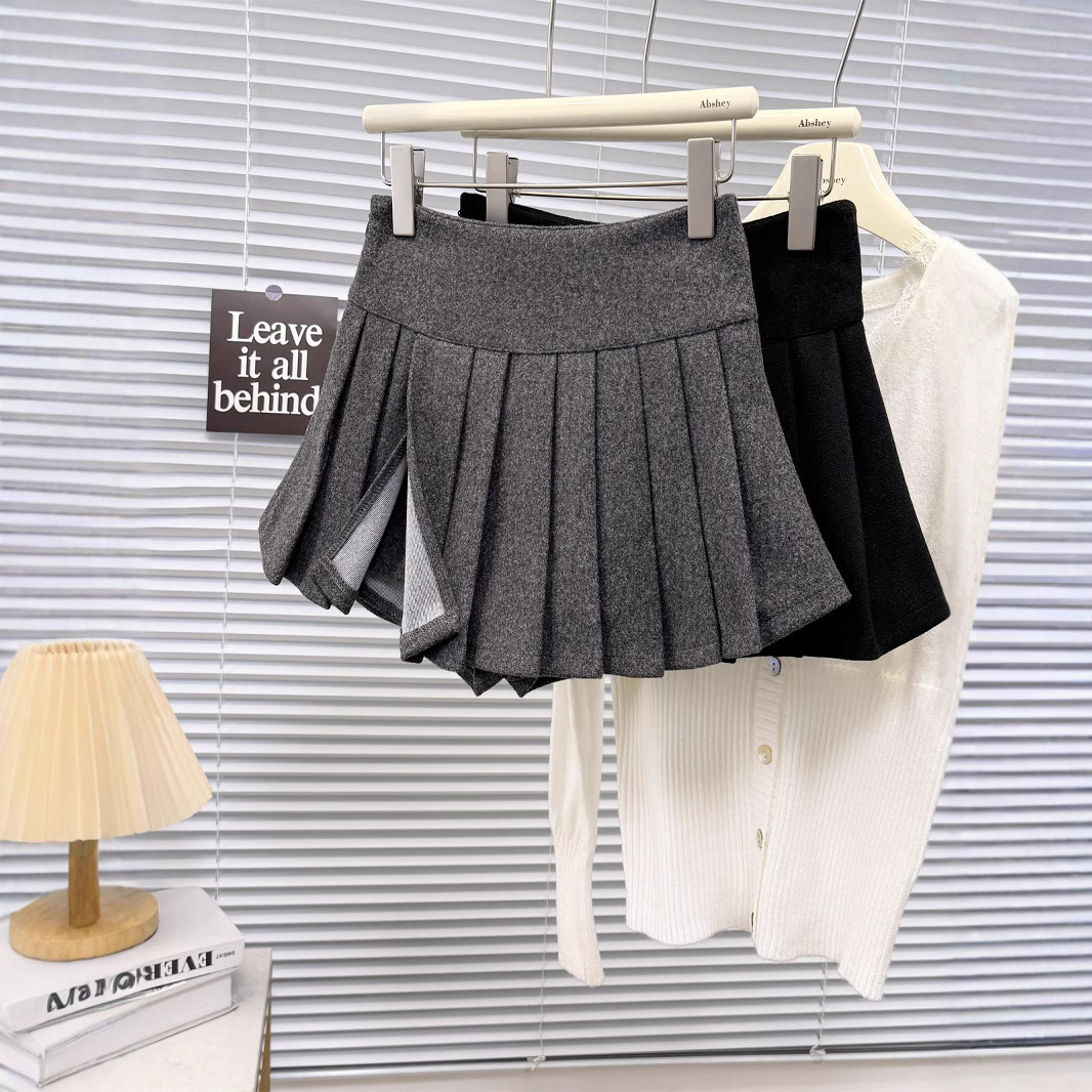 实拍小个子灰色毛呢百褶裙休闲女装高腰辣妹性感防走光超短裙9299