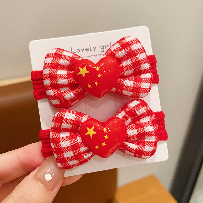 十一国慶節の子供の髪ひもの女の子の赤い五星紅旗の蝶結びの髪ひもの女の子の中国風の髪飾り|undefined
