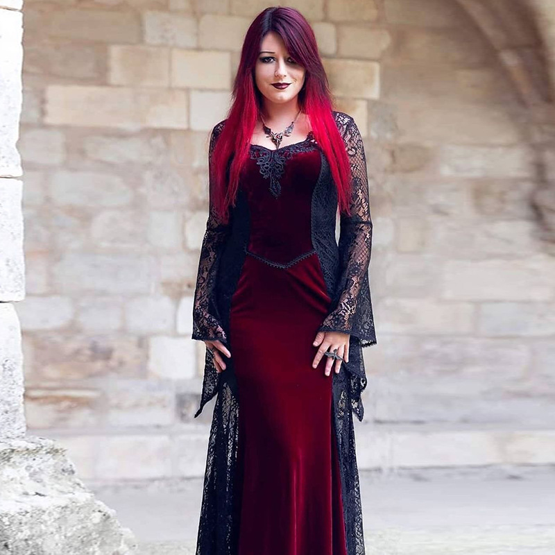 Gothic Style Suede Lace Slim Dress NSGYB99724