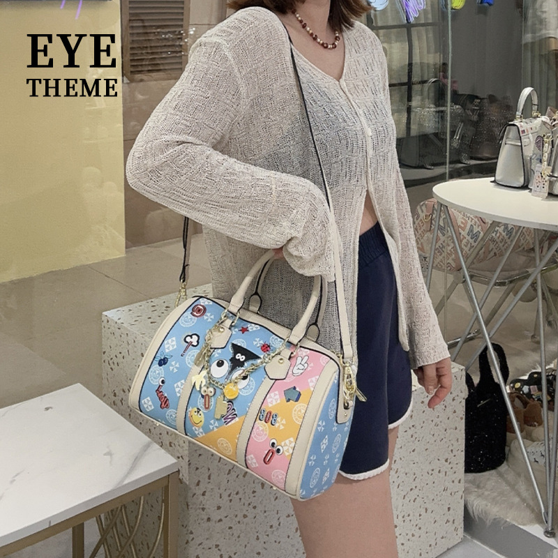 PU impresión de colores contrastantes bolsas de almohada de dibujos animados de Boston Zippers prácticas bolsas de moda de dibujos animados de color fantasía 2818 #