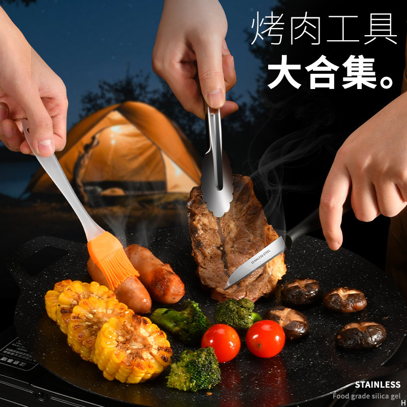 Cepillo de silicona para barbacoa al aire libre cepillo de aceite cocina hogar clip de filete frito clip de comida de barbacoa conjunto de combinación