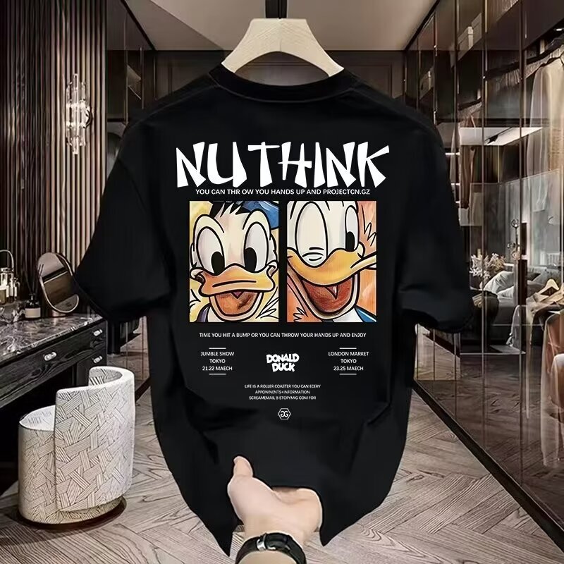 Summer Hong Kong Style Cartoon Short-sleeved T-shirt Men's Japanese Style 2024 Half-sleeved T-shirt Men's Top Fashion All-match Loose