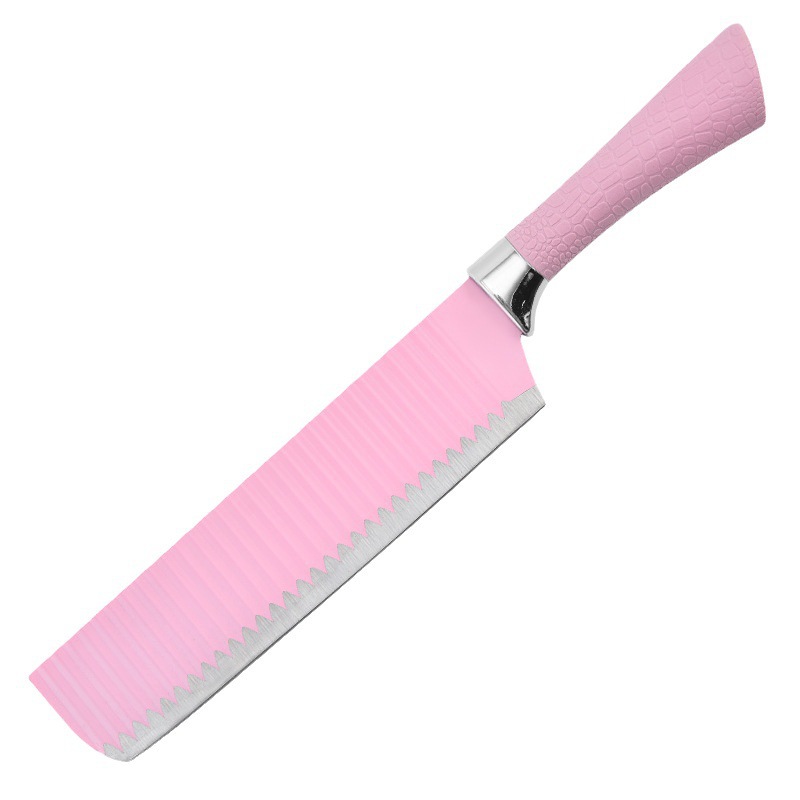 Fábrica transfronteriza mango de herradura Rosa patrón de onda cuchillo de seis piezas cuchillo de cocina de suministro directo cuchillo de pintura de acero inoxidable en stock al por mayor