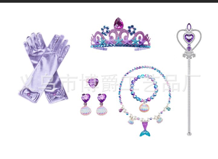 Collar de princesa sirena para niños Pulsera de perlas de concha Varita mágica para niños Accesorios de hadas para niños Traje de rol