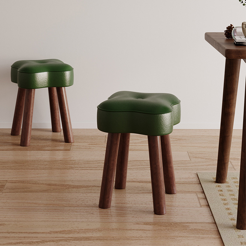 Taburete de madera sólida para el hogar, taburete de comedor de paquete suave, taburete de sofá simple, taburete de mesa de té, taburete de cambio de zapatos