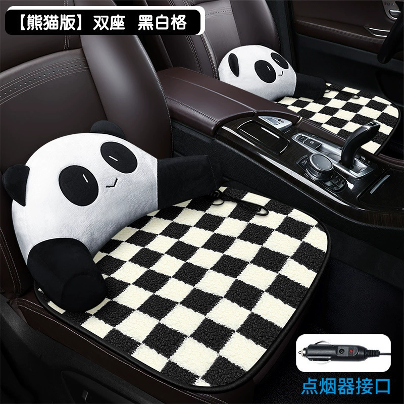 Heated car seat cushion, flowered cartoon design, USB or cigarette‑lighter, single/double sizes