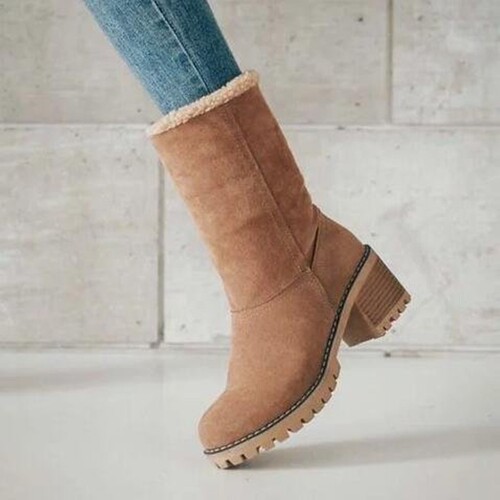 Winter Plus-Size Mid-Calf Boots for Women: Chunky Heel, Fleece-Lined, Thick Cotton Snow Boots—Dual-Wear, Ultra-Warm, and Perfectly Versatile for Any Style