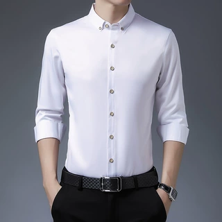 2023春秋季衬衣男士翻领长袖纯色休闲商务长衬衫工装男装上衣潮流