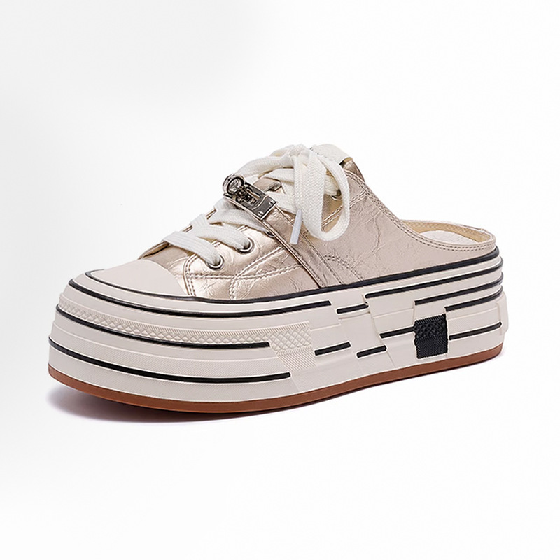 Women's Thick Soled Closed Toe Slippers Round Toe Lace Up Comfortable Versatile Fashionable Spring Summer New Style_voghion.com