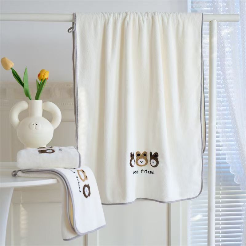 Coral Fleece Absorbent Household Face Cute Three Sheep Embroidered Bath Towel, Supermarket Souvenir Gift Towel_voghion.com