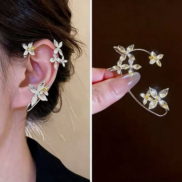 European and American Cross-Border Niche High-End Sweet-Cool Spicy Girl Style Four-Flower Fresh and Simple Ear Cuffs Without Piercing Ear Clips Earrings