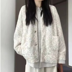 韩版针织彩色波点小香风毛衣外套女2025春季新款高级宽松休闲开衫